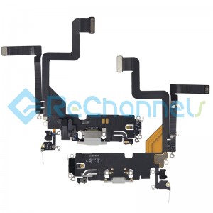 For Apple iPhone 14 Pro Charging Port Flex Cable Replacement - Silver - Grade S+